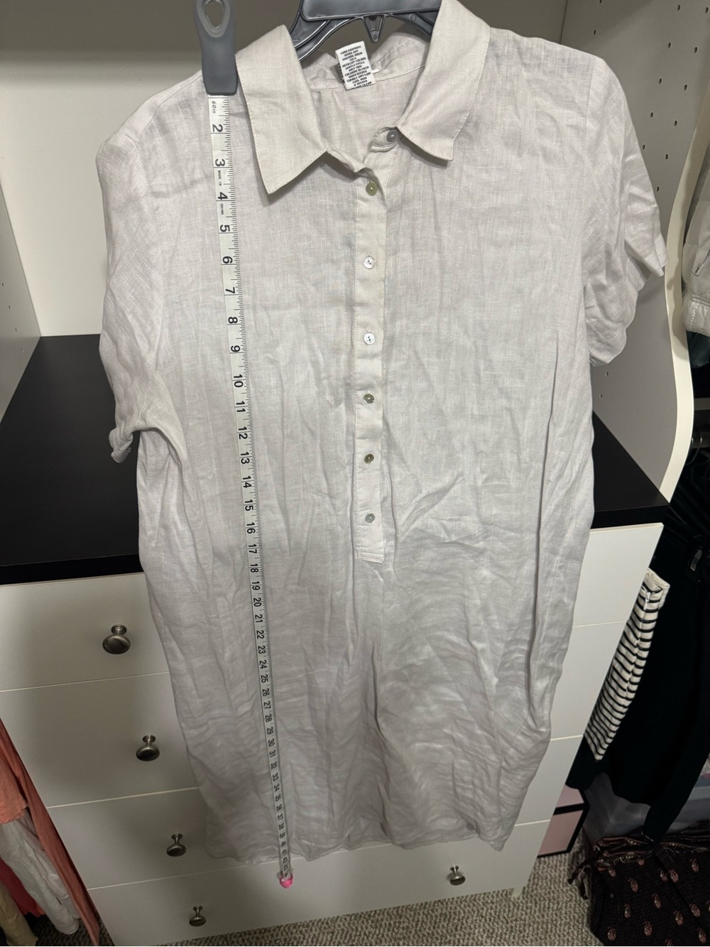 Magaschoni Light Gray Linen Button-Front Shirt Dress
